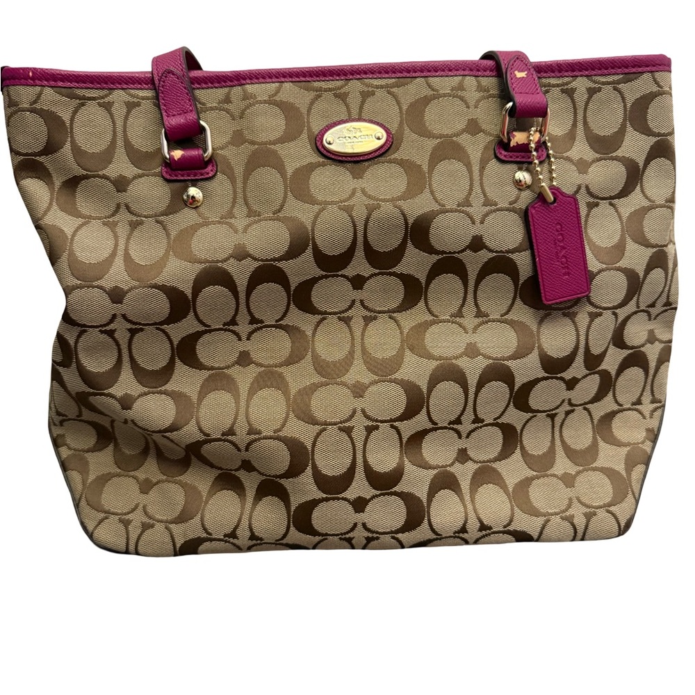 Coach Tan and Pink Tote Bag